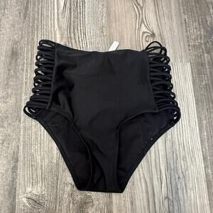 live love dream high waisted cutout swim bottoms black